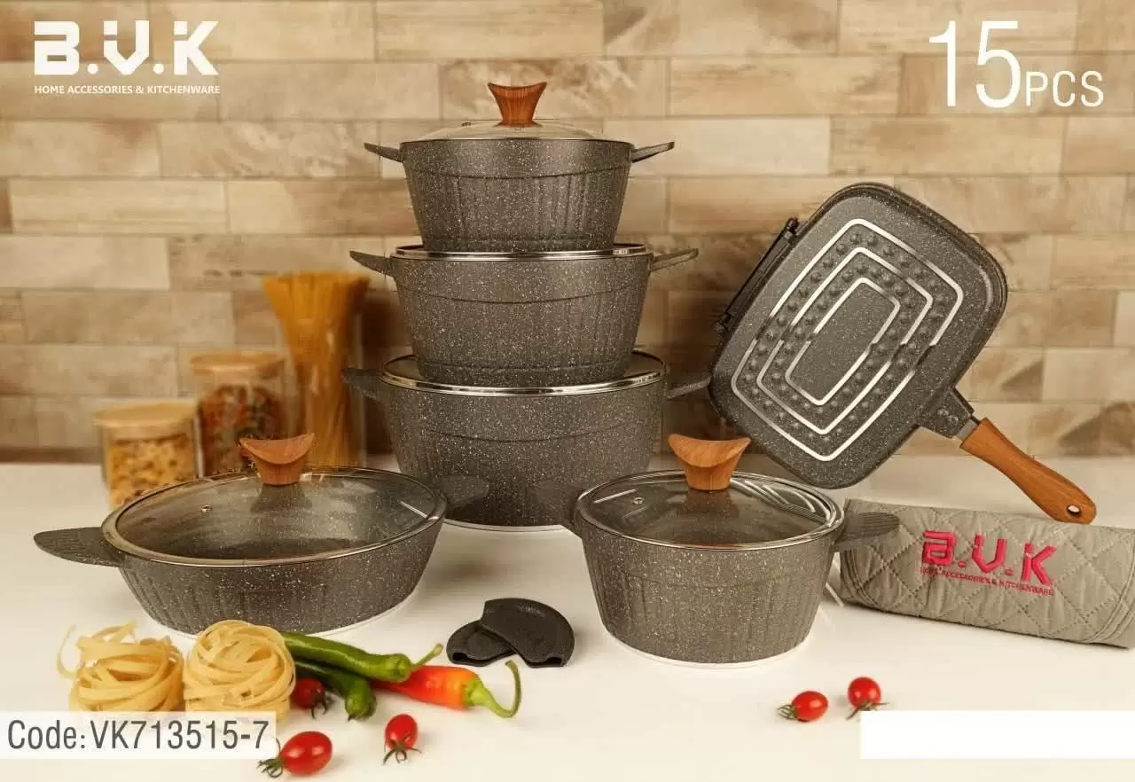 سرویس قابلمه 15 پارچه دودی گرانیت vk713515-7 بوک BVK کد:019778